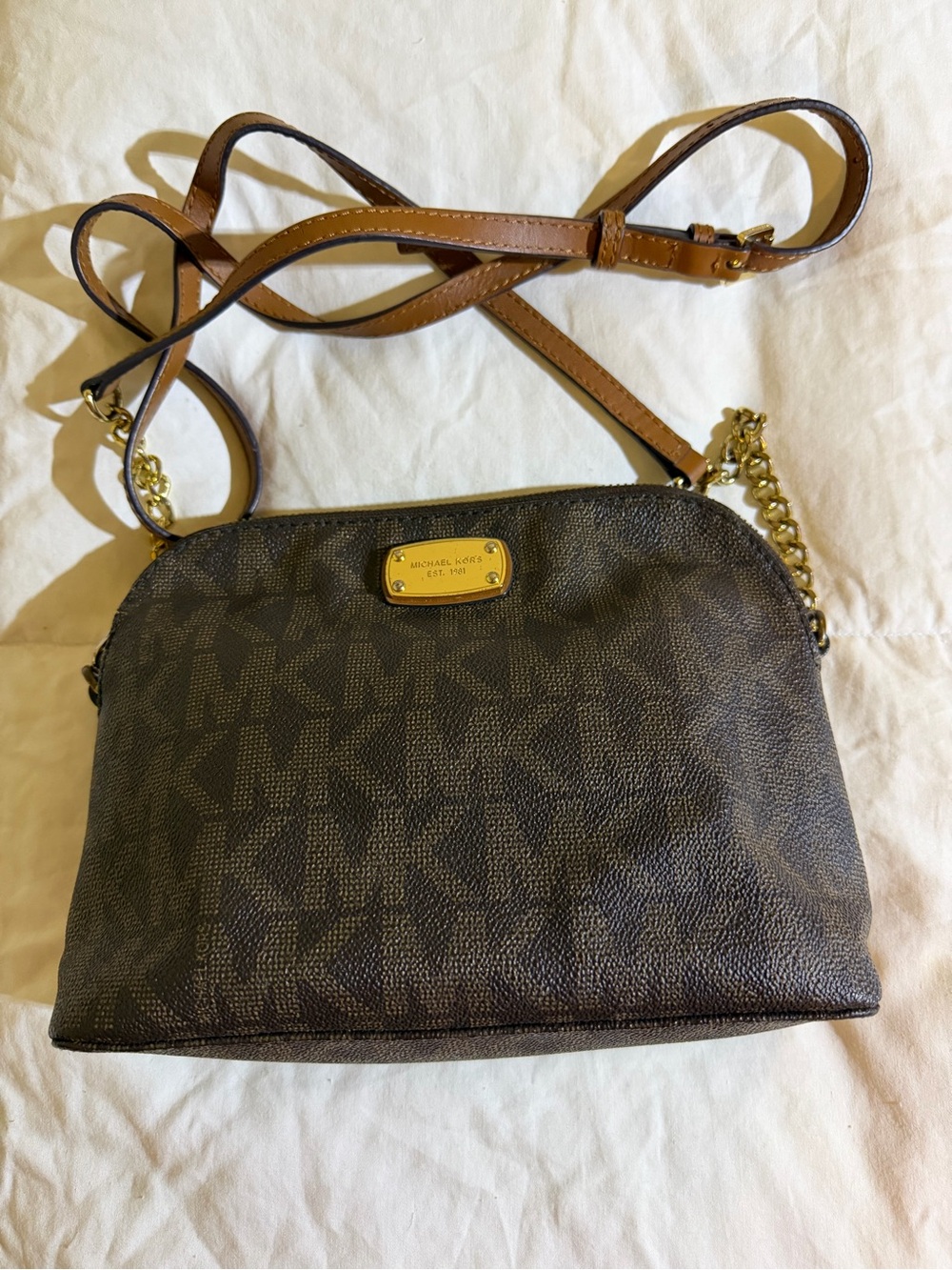 Michael Kors Brown Logo Convertible Crossbody with Gold Hardware